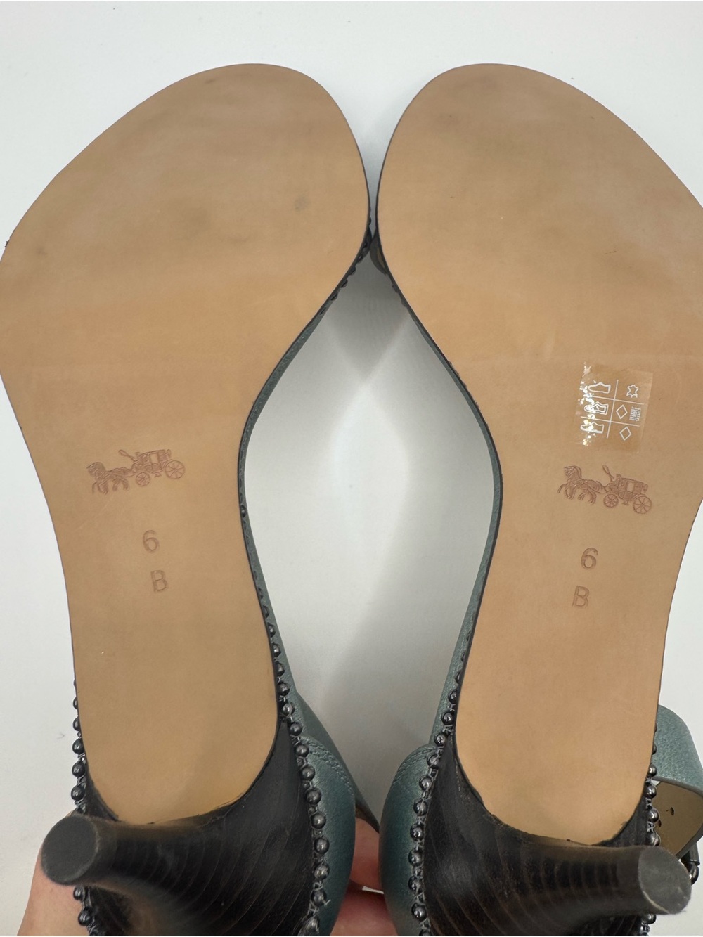 New Coach Maude Leather Ankle-Strap Sandal Heels Gun Metal Size 6 - Picture 9 of 9